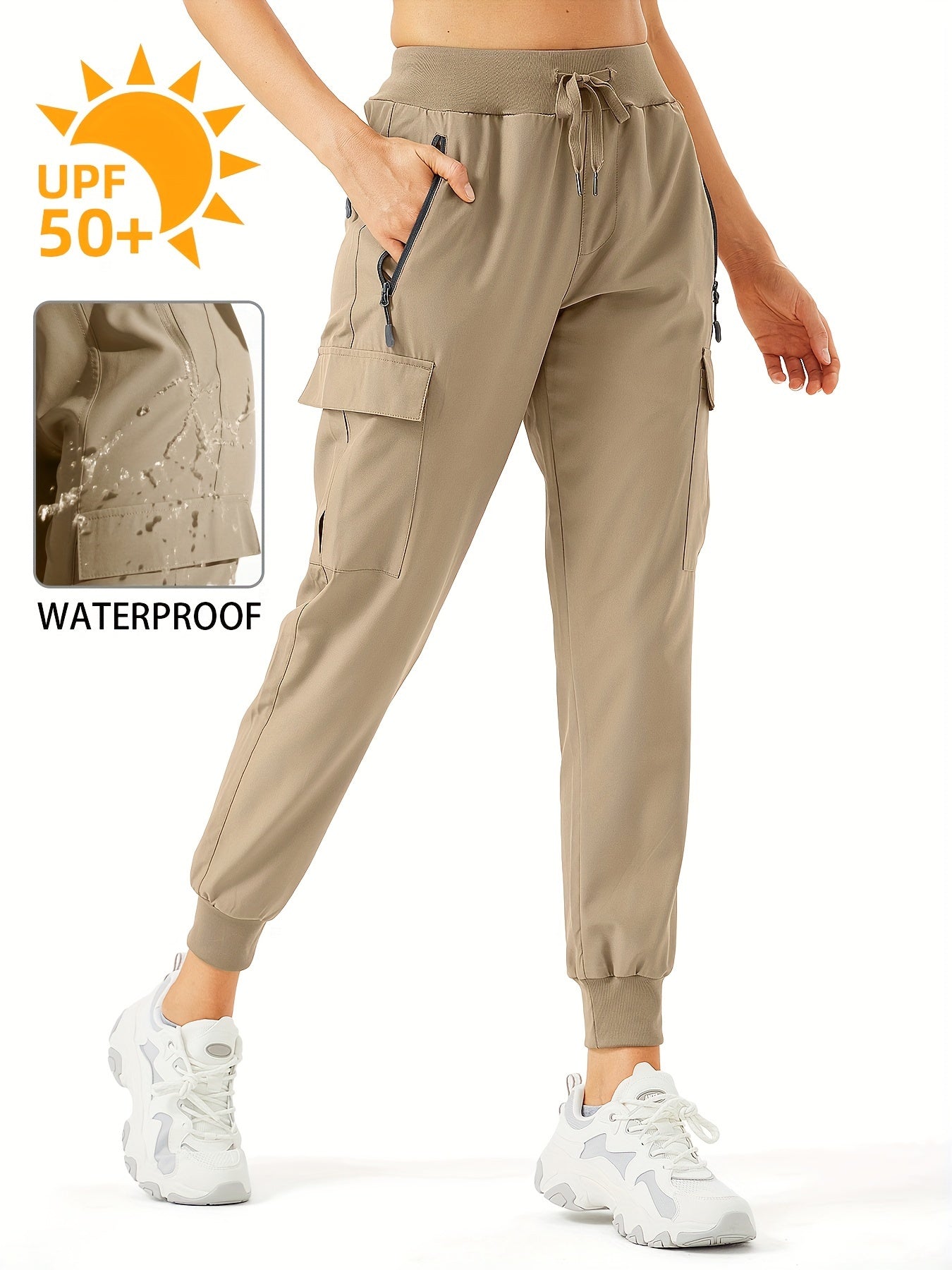 Women's Cargo Joggers Hiking Pants Lightweight Camping Quick Dry Water Resistant UPF 50+ Zippered Pockets - Veloxea