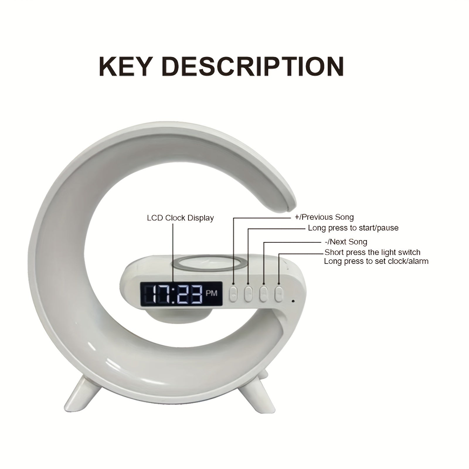 Wireless Speakers With Wireless Fast Charging, Rhythm RGB Light, Bar Smart Light, Sunrise Alarm Clock, Wake Up Light For Bedrooms, Dimmable Table Lamp. - Veloxea