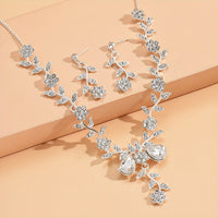 3pcs Earrings Plus Necklace Elegant Jewelry Set Inlaid Sining Zircon Dainty Flower Design Silvery Or Golden Make Your Call Evening Party Decor - Veloxea