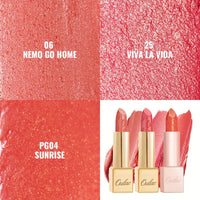 Oulac Peach Coral Lipstick 3Pcs Set For Women - Included Metallic Shine Lipstick, Infinity Moisture Shine Lipstick