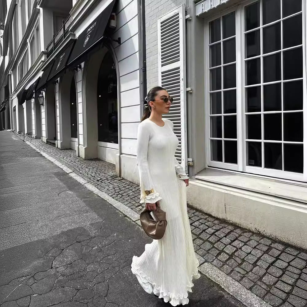 Autumn Solid Color Round Neck Slim Fit Dress