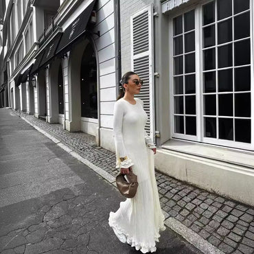 Autumn Solid Color Round Neck Slim Fit Dress