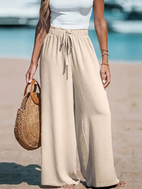 Solid Wide Leg Pants, Elegant Loose Fake Drawstring Pants, Women's Clothing