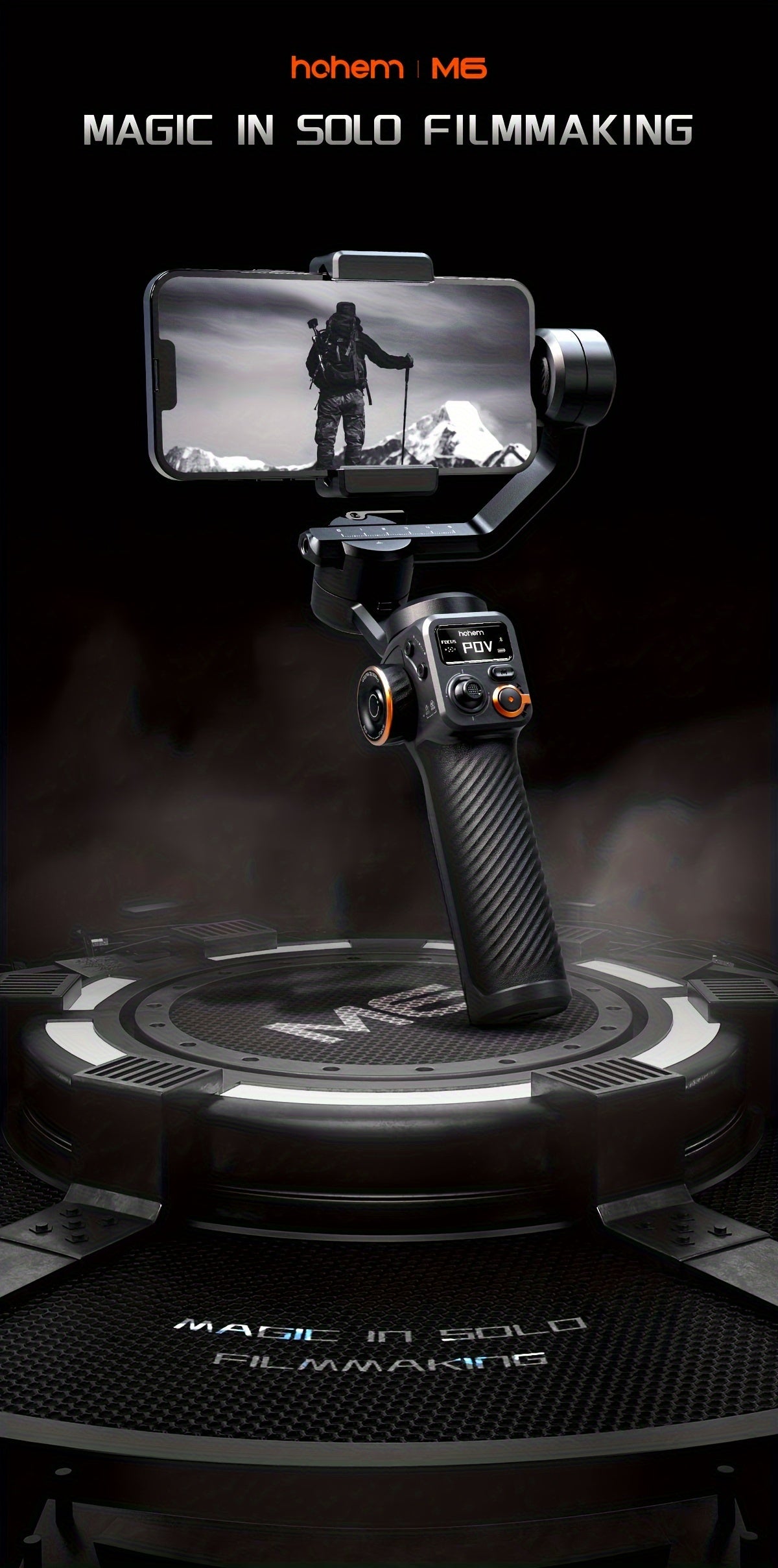 hohem iSteady M6 Gimbal Stabilizer for Smartphone, New Upgrade 3-Axis Phone Gimbal for iPhone & Android, Smart Tracking, 360°Infinite Rotation, 18H Long Battery, OLED Display for Video Recording - Veloxea