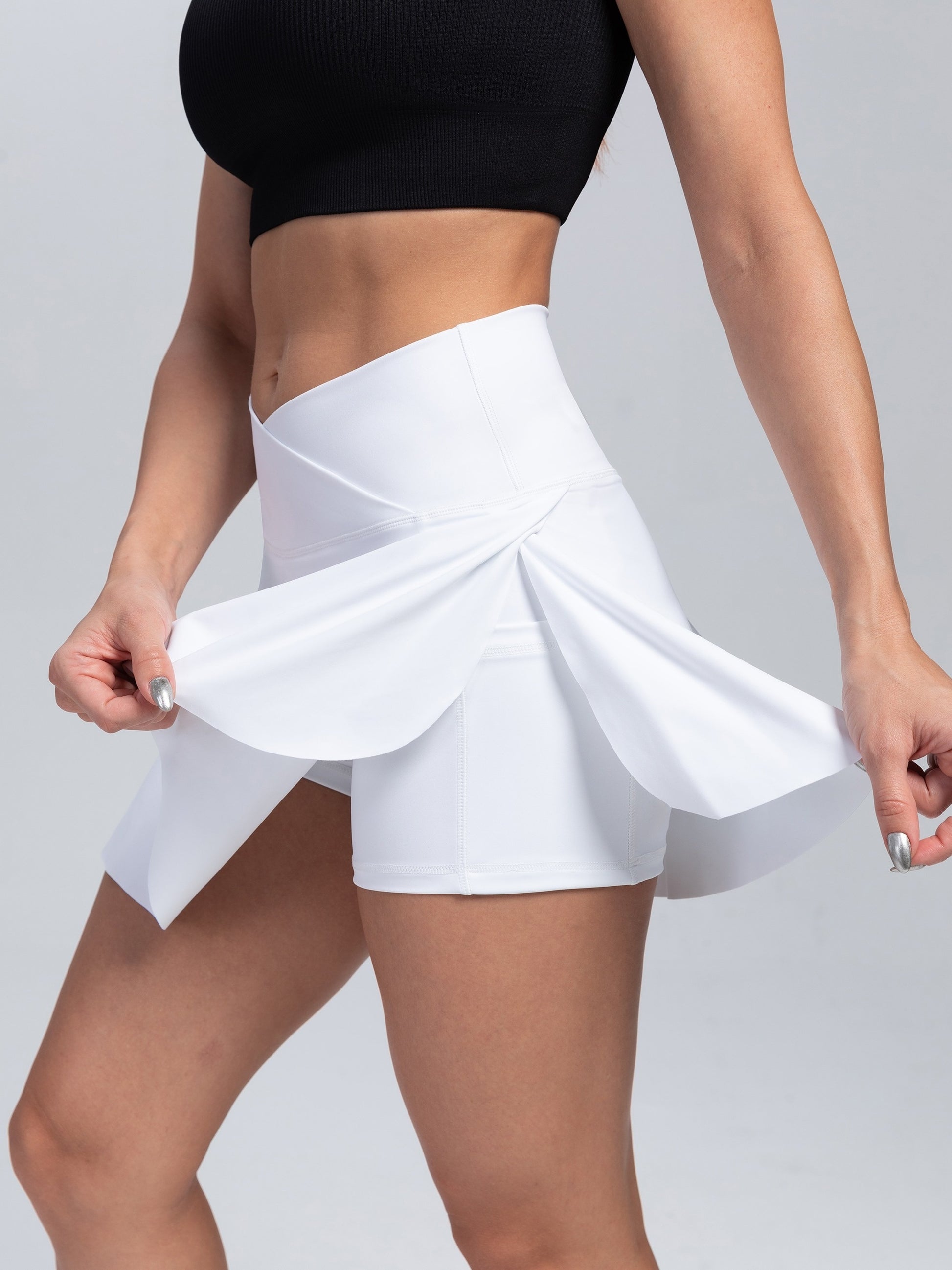 women's high-waist Athletic Skirt Shorts, 2-in-1 Tennis Skort with Pockets, Cross-Waist yoga gym running Sports Skirt, Quick-Dry Fitness Activewear - Veloxea