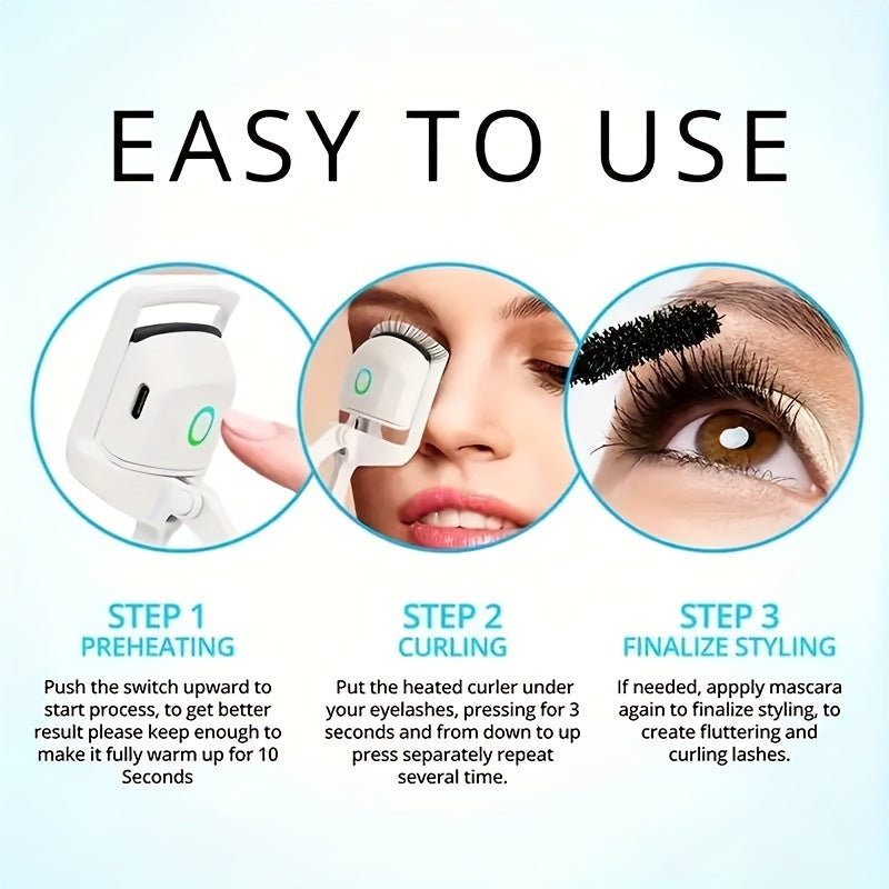 1pc ABS Electric Eyelash Curler, Modern Eyelashes Instrument For Home, Long-Lasting Curled Eyelashes, Eyelashes Clip, Eyelash Curler, Makeup Tools - Veloxea
