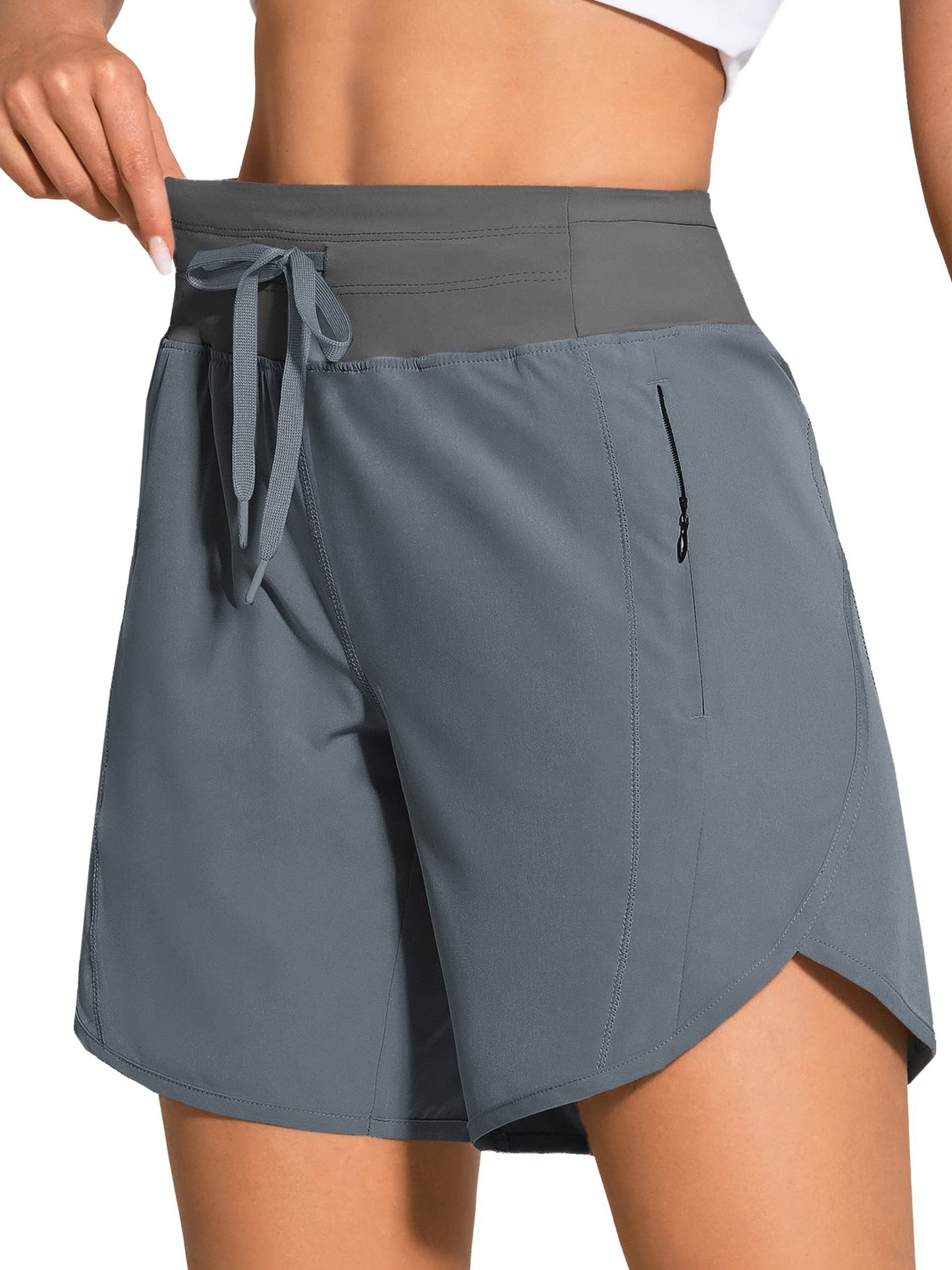 Women's High-Waisted Running Shorts, Casual Athletic Shorts, With Pockets & Drawstring