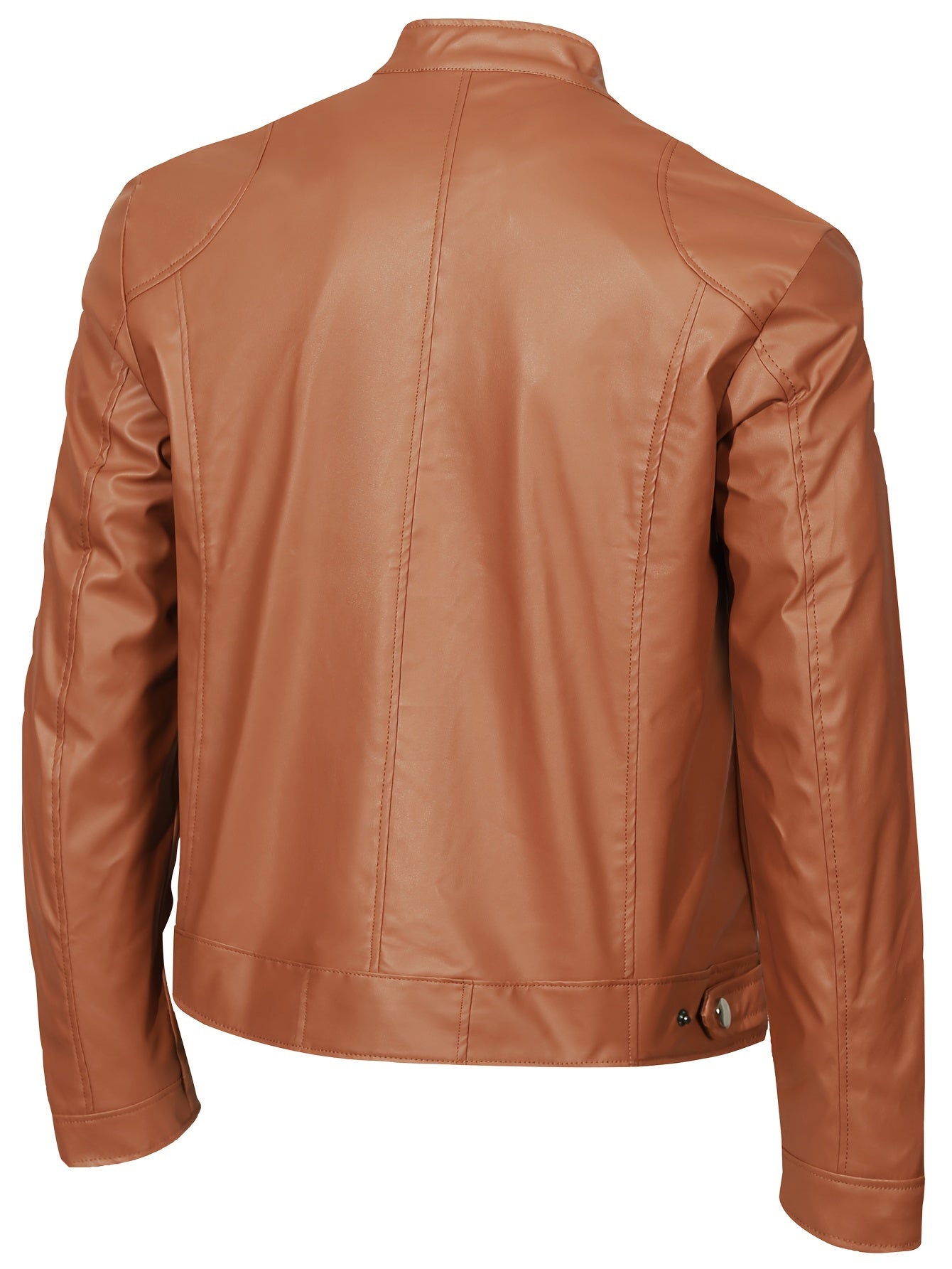 2023 Autumn And Winter New Zipper Cardigan Pocket PU Leather Small Stand Collar MotorcycleJacket Coat Men's Coat - Veloxea