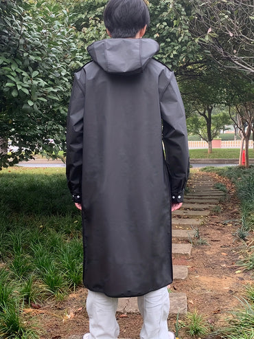 Unisex Hooded Raincoat, Casual Button Up Rain Poncho For Outdoor Raining Days - Veloxea