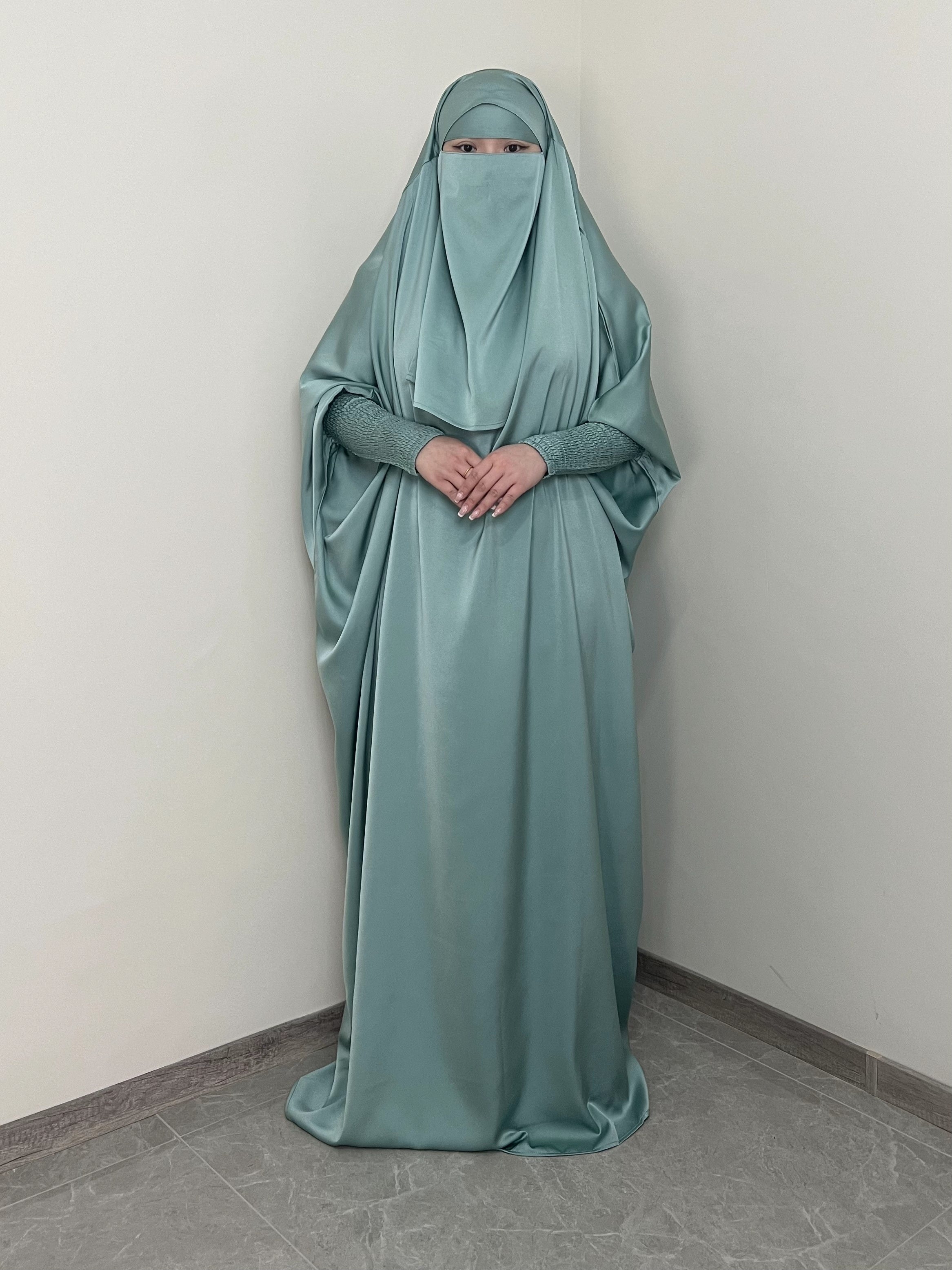 Solid Color Hooded Modest Dress, Elegant Batwing Sleeve Loose Fit Maxi Dress, Women's Clothing