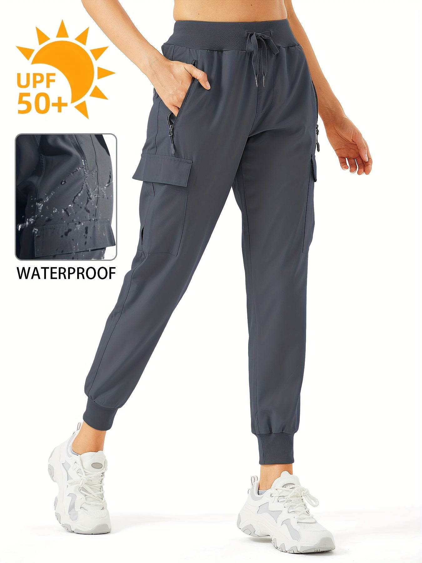 Women's Cargo Joggers Hiking Pants Lightweight Camping Quick Dry Water Resistant UPF 50+ Zippered Pockets - Veloxea