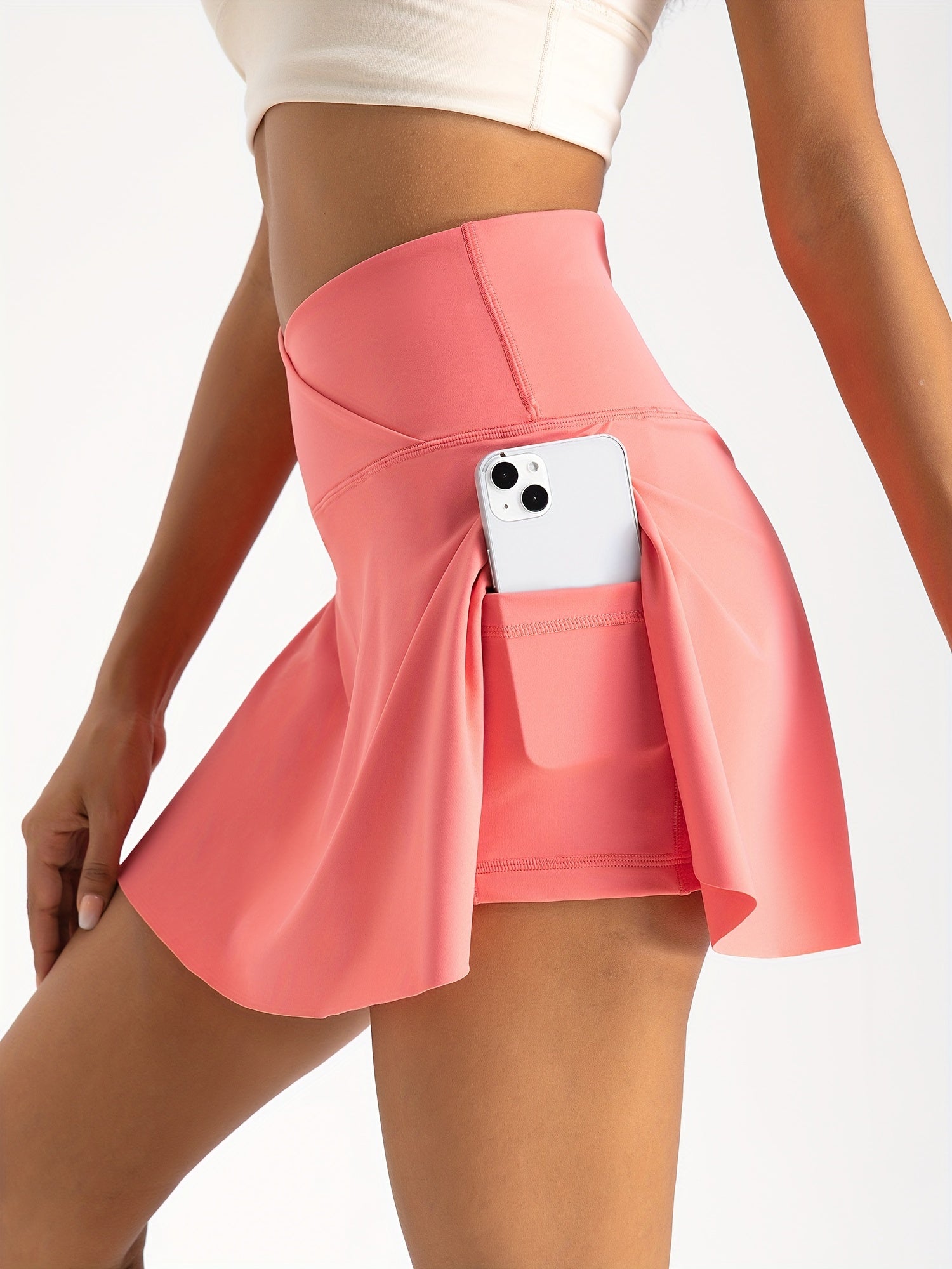 women's high-waist Athletic Skirt Shorts, 2-in-1 Tennis Skort with Pockets, Cross-Waist yoga gym running Sports Skirt, Quick-Dry Fitness Activewear - Veloxea