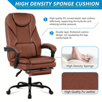 Actflame Executive Office Chair with Footrest, Big and Tall Reclining Leather Chair, High Back Ergonomic Desk Computer Game Chair for Home Office - Veloxea
