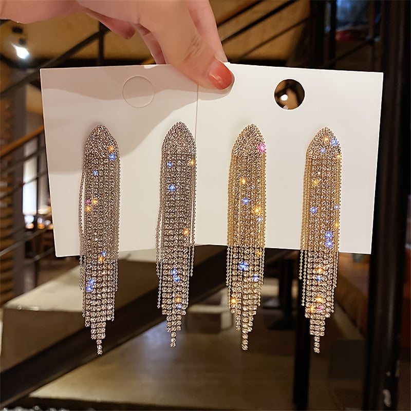 2pcs Fashion Temperament Tassel Rhinestone Earrings For Girls - Veloxea