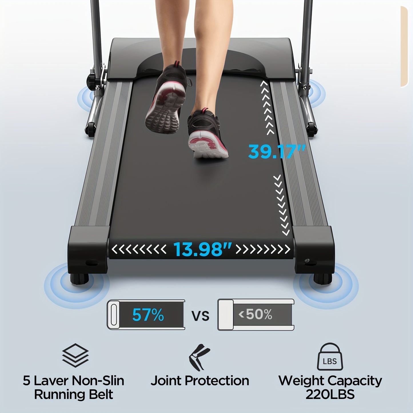 XMKEY 1pc Fitness Treadmills With Folding Handle, Home 2.5 HP Portable Electric Running Machine, Suitable For Body Exercise, Walking, Jogging - Veloxea