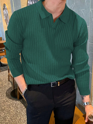 Men's Striped Knitted Pullover, Formal Long Sleeve Sweater For Outdoor - Veloxea