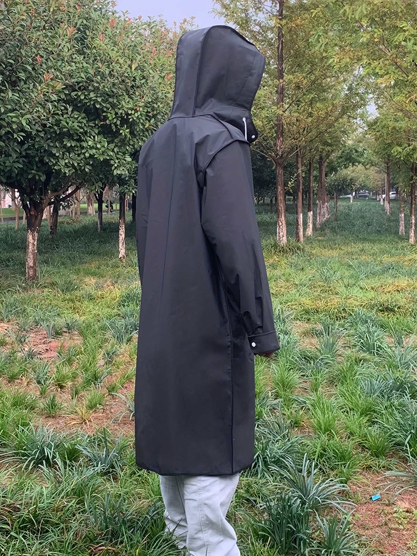 Unisex Hooded Raincoat, Casual Button Up Rain Poncho For Outdoor Raining Days - Veloxea