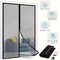 1pc Heavy-Duty Magnetic Screen Door With Full Frame Hook & Loop, Durable Polyester Mesh Curtain For Fresh Air Circulation, Easy Entry For Pets, Kid Friendly, Bug & Insect Proof, Fits Doors Up To 38x82 Inches - Veloxea