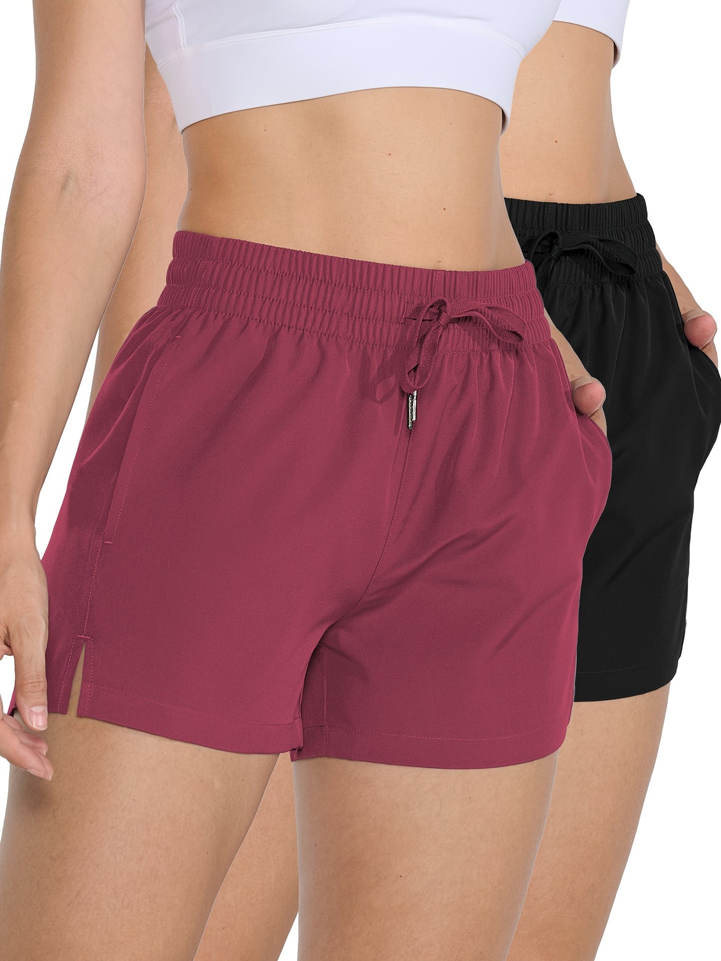 2 Pack 3" Womens Athletic Shorts Basic Running Shorts Lightweight Quick Dry Gym Workout Shorts With Pockets - Veloxea