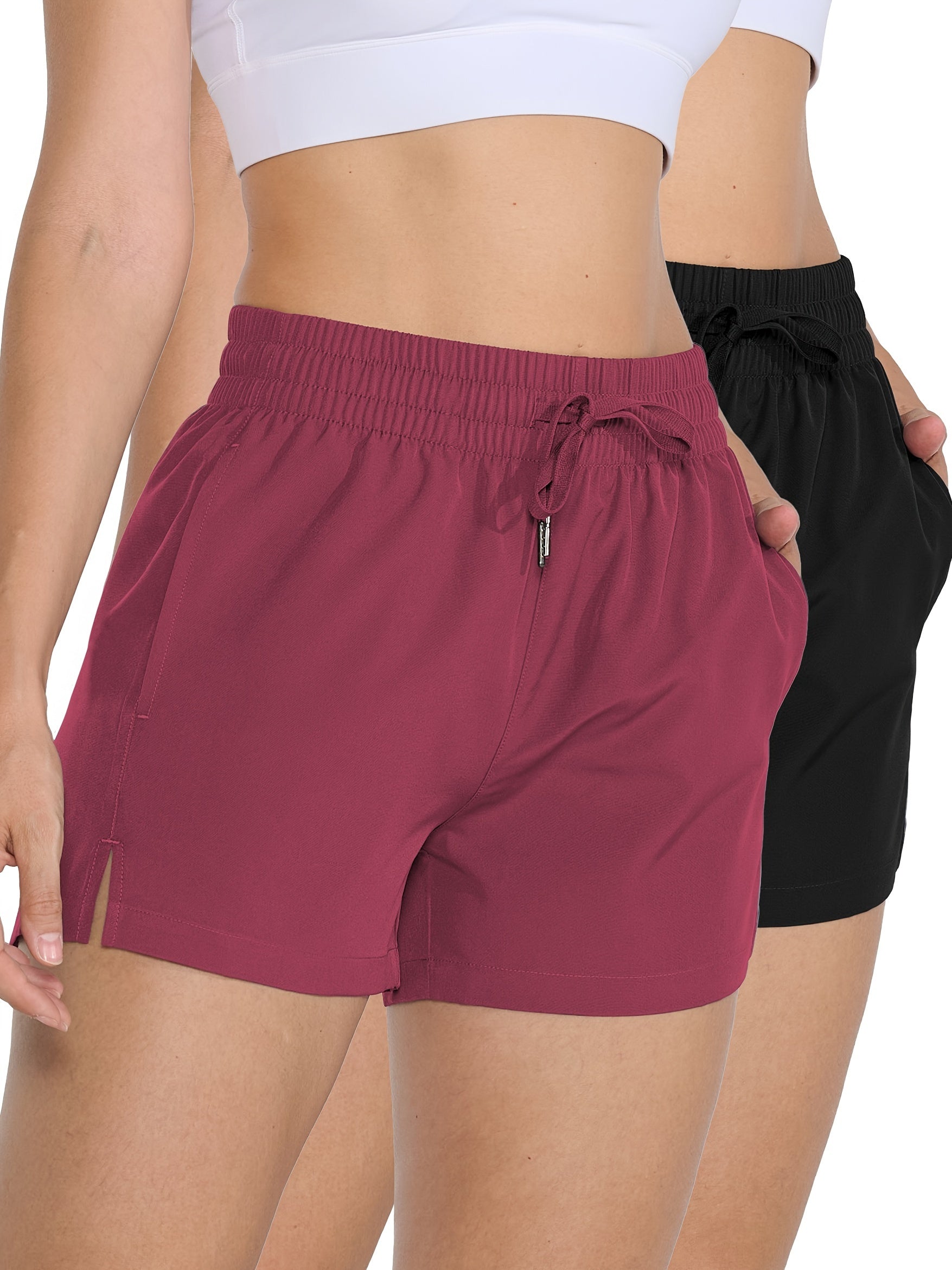 2 Pack 3" Womens Athletic Shorts Basic Running Shorts Lightweight Quick Dry Gym Workout Shorts With Pockets - Veloxea