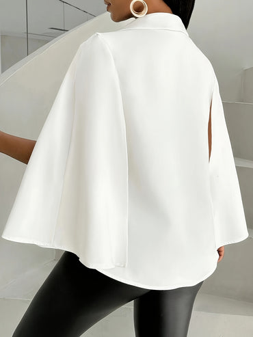 Cape Sleeve Open Front Blazer, Elegant Solid Color High-low Lapel Blazer For Office & Work, Women's Clothing