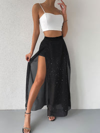 Mesh Overlay Split Hem Shorts, Casual Elastic Waist Shorts For Spring & Summer, Women's Clothing - Veloxea