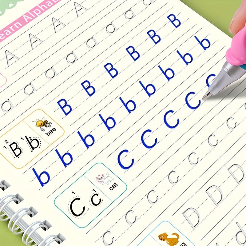 4pcs/Pack Large Reusable Handwriting Practice Copybook Comfy Tracing Sight Words Grooves Magic Practice Workbook Set (4 Books + 1 Pen + 5 Refills + 1 Pen Grip) halloween christmas gift - Veloxea