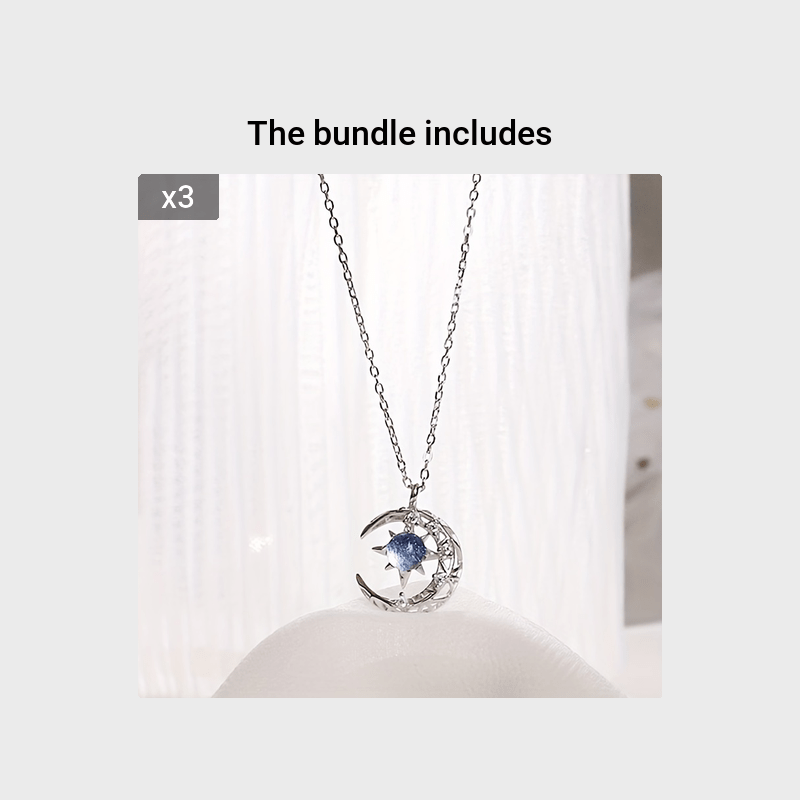 Moon Star Pendant Necklace Inlaid Shiny Moonstone Dainty Clavicle Chain For Women - Veloxea