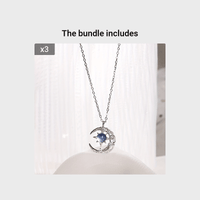 Moon Star Pendant Necklace Inlaid Shiny Moonstone Dainty Clavicle Chain For Women - Veloxea