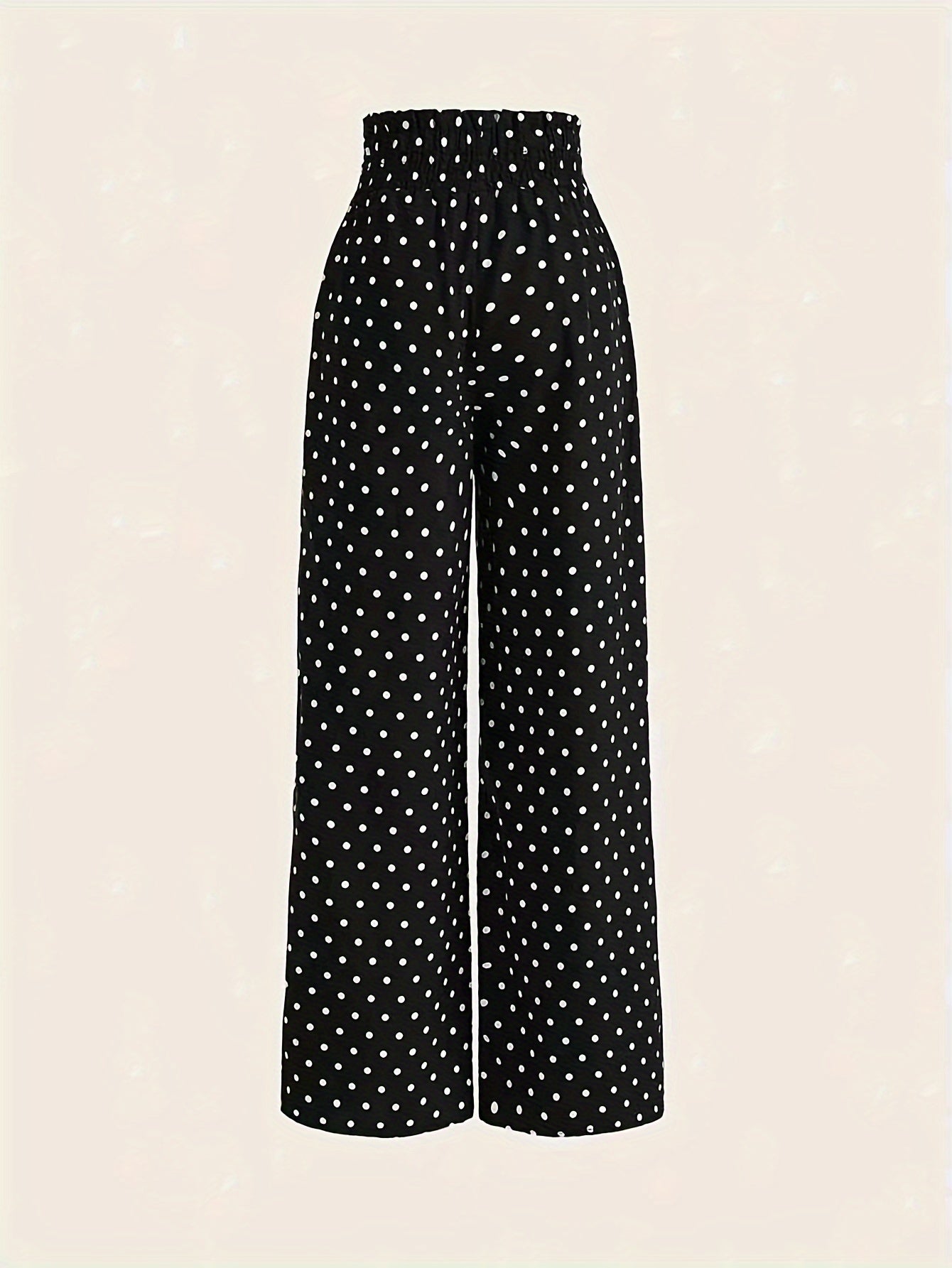 Polka-dot Print Wide Leg Pants, Casual Elastic Waist Loose Pants For Spring & Summer, Women's Clothing
