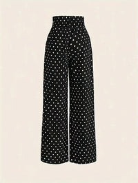Polka-dot Print Wide Leg Pants, Casual Elastic Waist Loose Pants For Spring & Summer, Women's Clothing