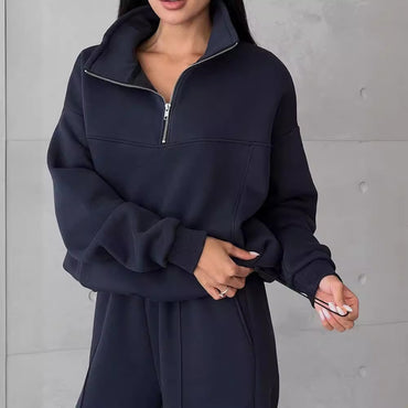 Winter Jogging Two Piece Set Female Zipper Coat Casual Pants Tracksuit