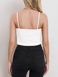 Twist Front Split Cami Top, Sexy V-neck Textured Spaghetti Strap Top For Club & Party, Women's Clothing - Veloxea